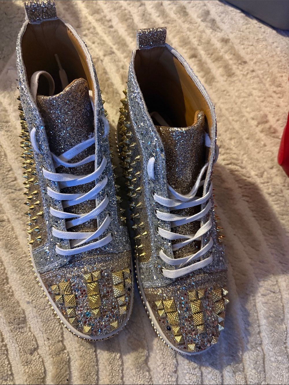 Glitter Spike High-Top Sneakers - Gold/Silver